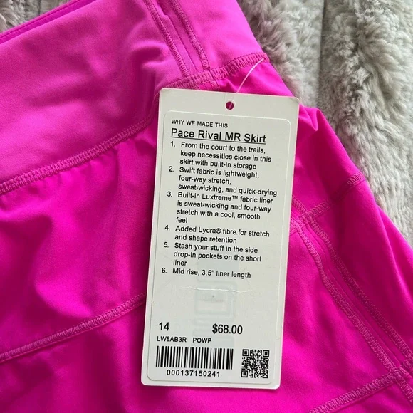 Lululemon Pow Pink Pace Rival Skirt - size 14 - Picture 2 of 5